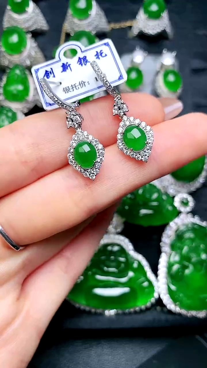 【闪购商品】翡翠耳坠银S925镶嵌蛋面耳坠
