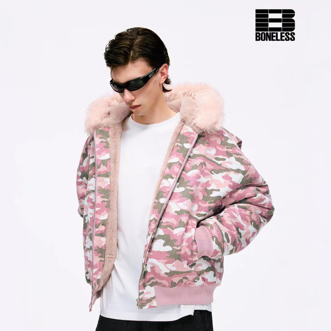 BONELESS迷彩座山雕毛绒里厚夹克