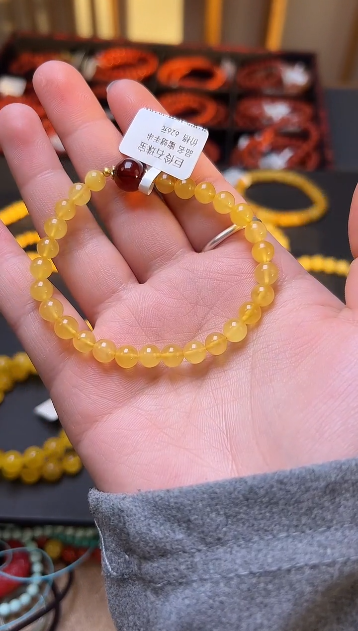 手链蜜蜡未镶嵌蓝*?蜜蜡单圈手串