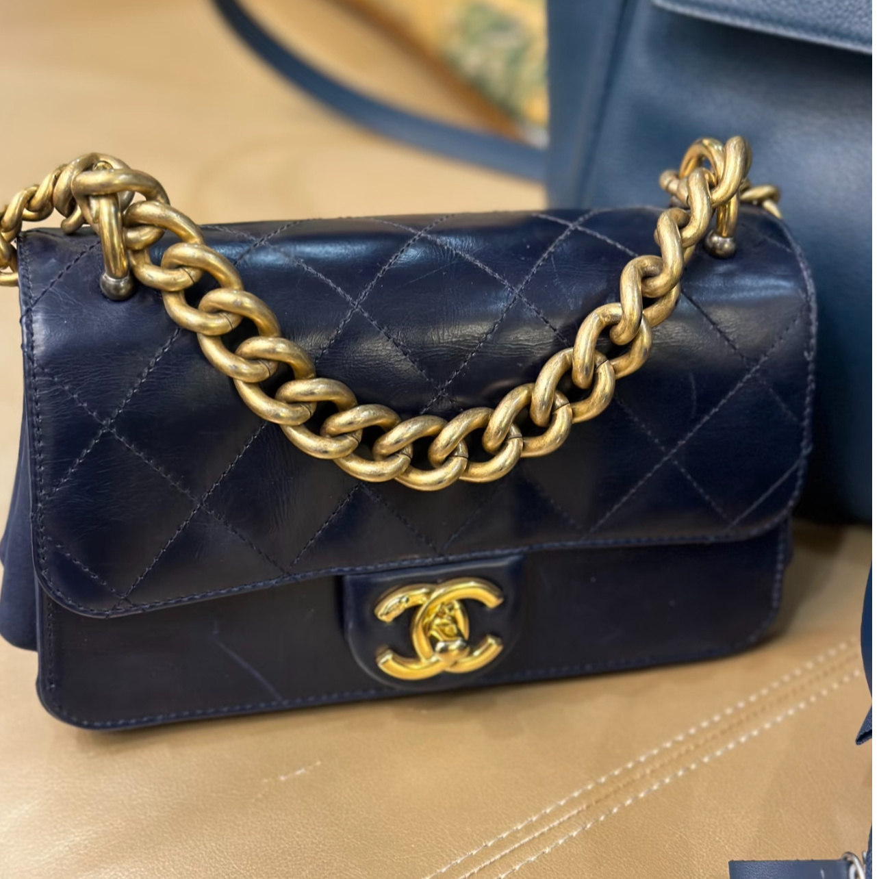 99新 Chanel/香奈儿 【杨贵妃专属】大都会小号风琴包蓝26开