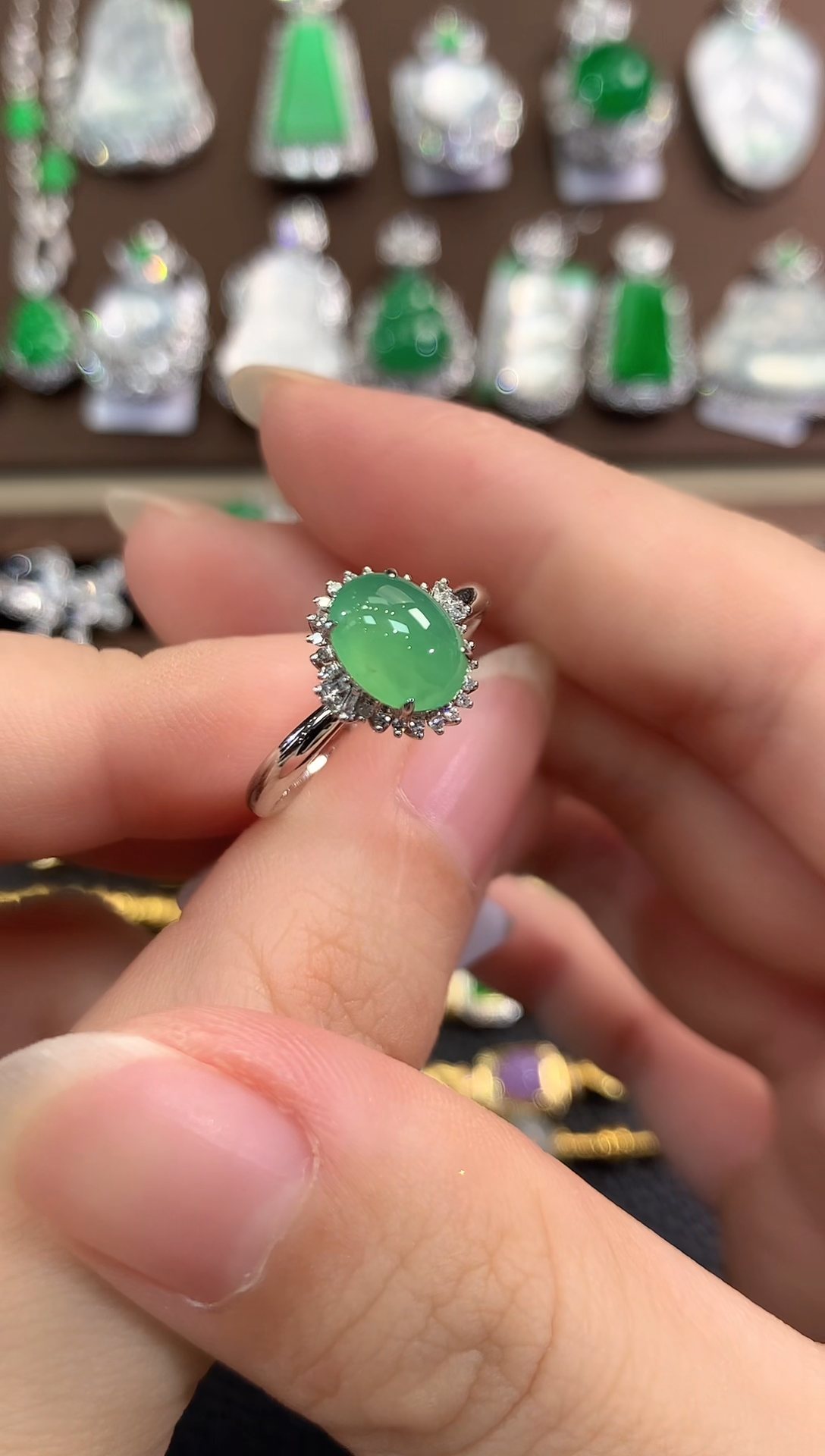 翡翠戒指18K金镶嵌春日珠宝 B7多样性一件发