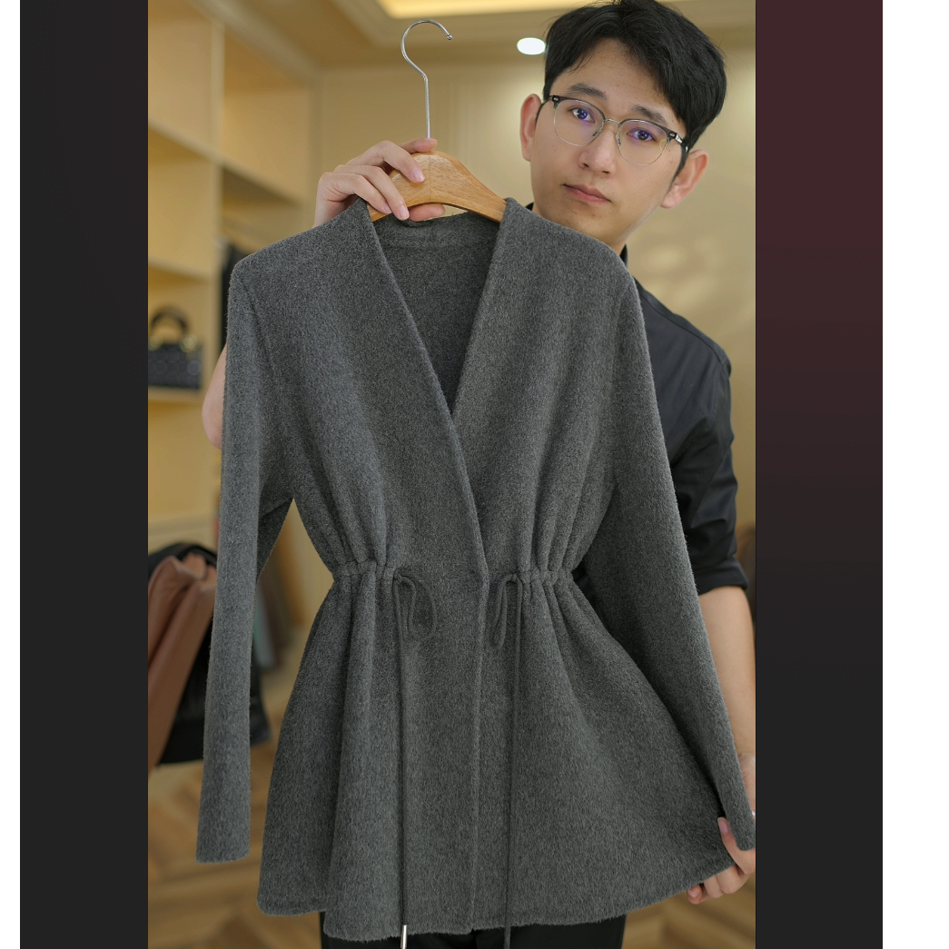 【小野】秋冬新中长款女士系带双面羊毛大衣外套宽松百搭休闲气质