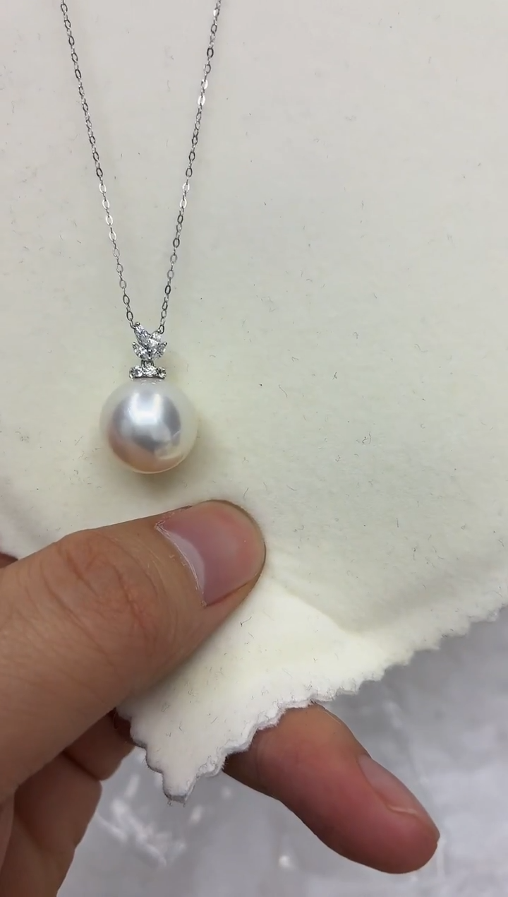 14K金镶嵌DA海水珍珠澳白吊坠14-15 y1006