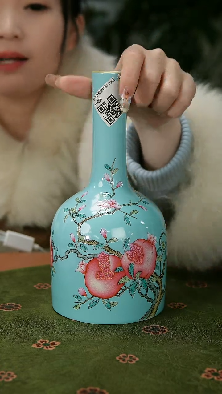 【闪购商品】019陶瓷供应链粉彩松石绿打底石榴摇铃樽