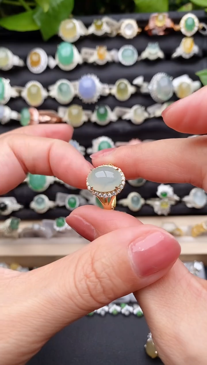 【闪购商品】翡翠戒指银S925镶嵌缅甸天然A货翡翠22  1-5