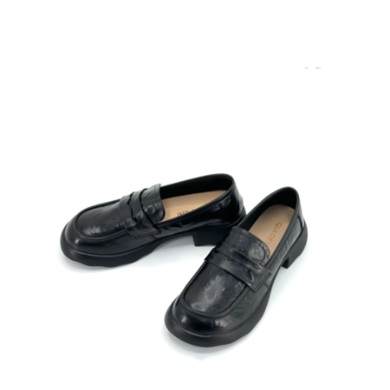 韩版英伦风厚底春秋一脚蹬黑色乐福鞋8386