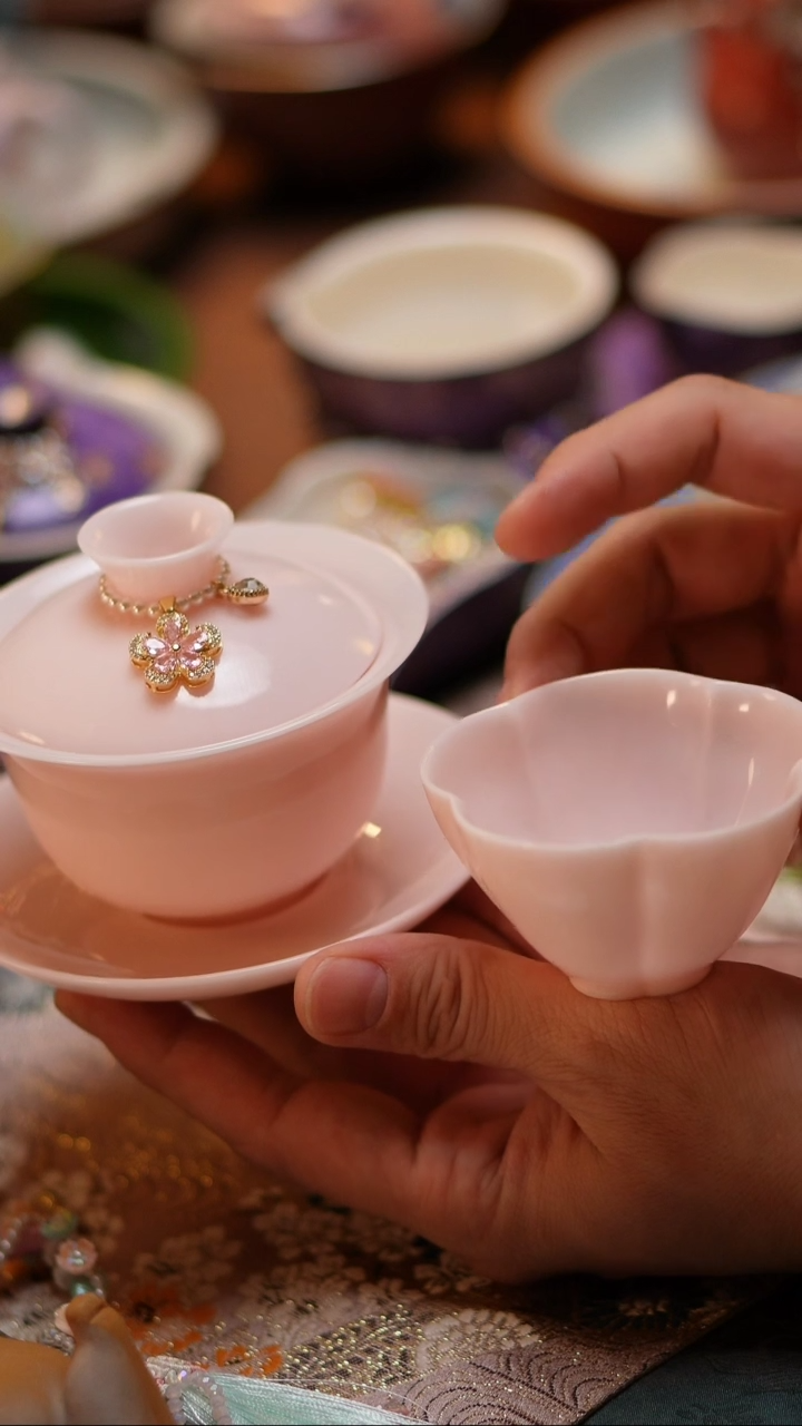 【闪购商品】粉冰种三才盖碗+提溜+杯