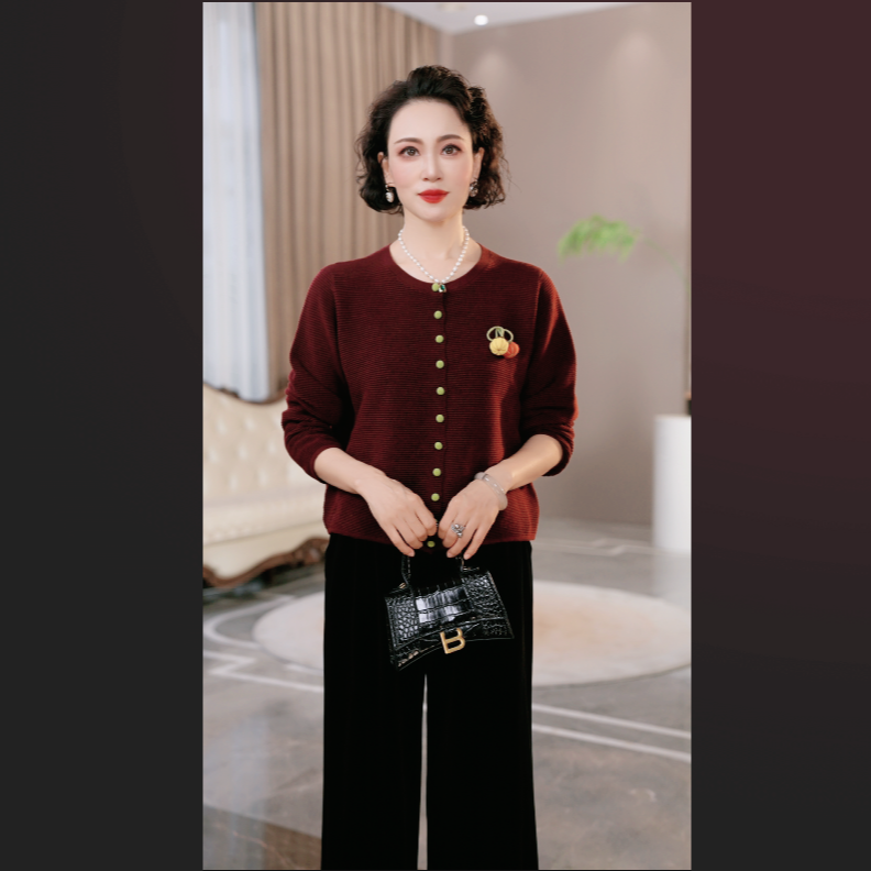 妈妈装秋装2025年新款针织衫时尚上衣服气质中年女装休闲时尚毛衣