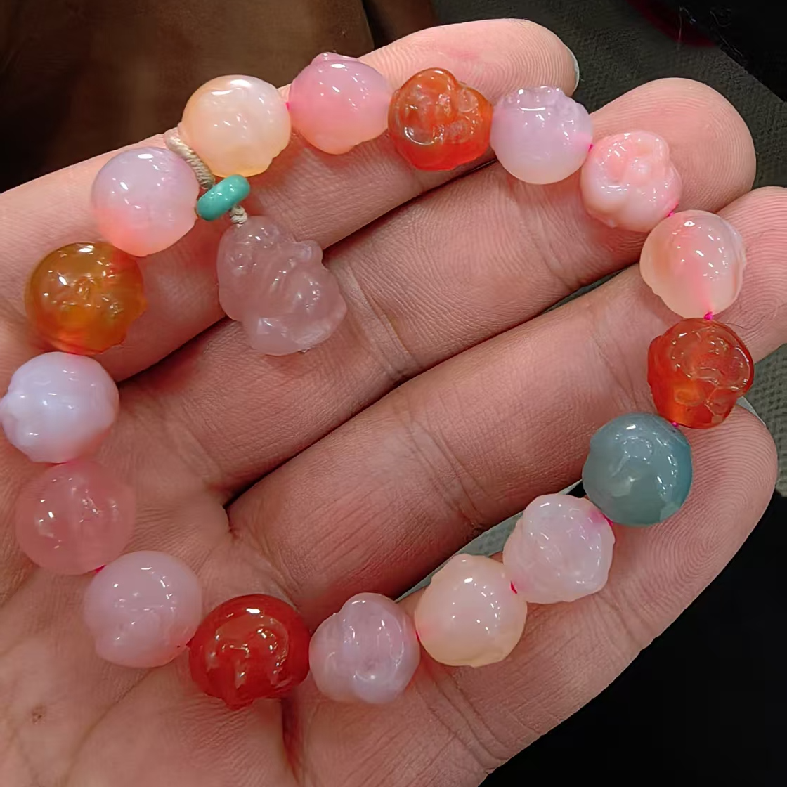 石来运好珠宝天然盐源玛瑙佛头手链  