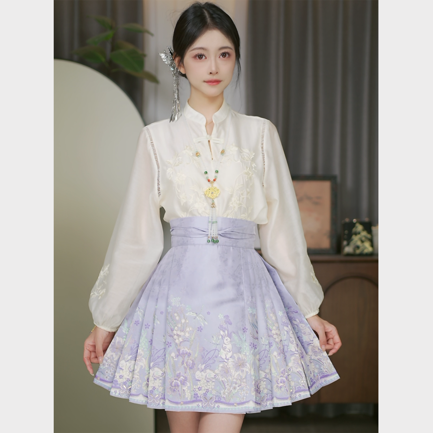 汉服日常-【莫奈兔短款单裙子】明制仿妆花织金短款马面裙日常早