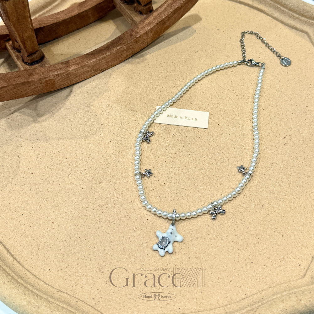 铜合金仿水晶项链 「月亮小熊」韩国25盛夏百搭轻奢精致百搭项链