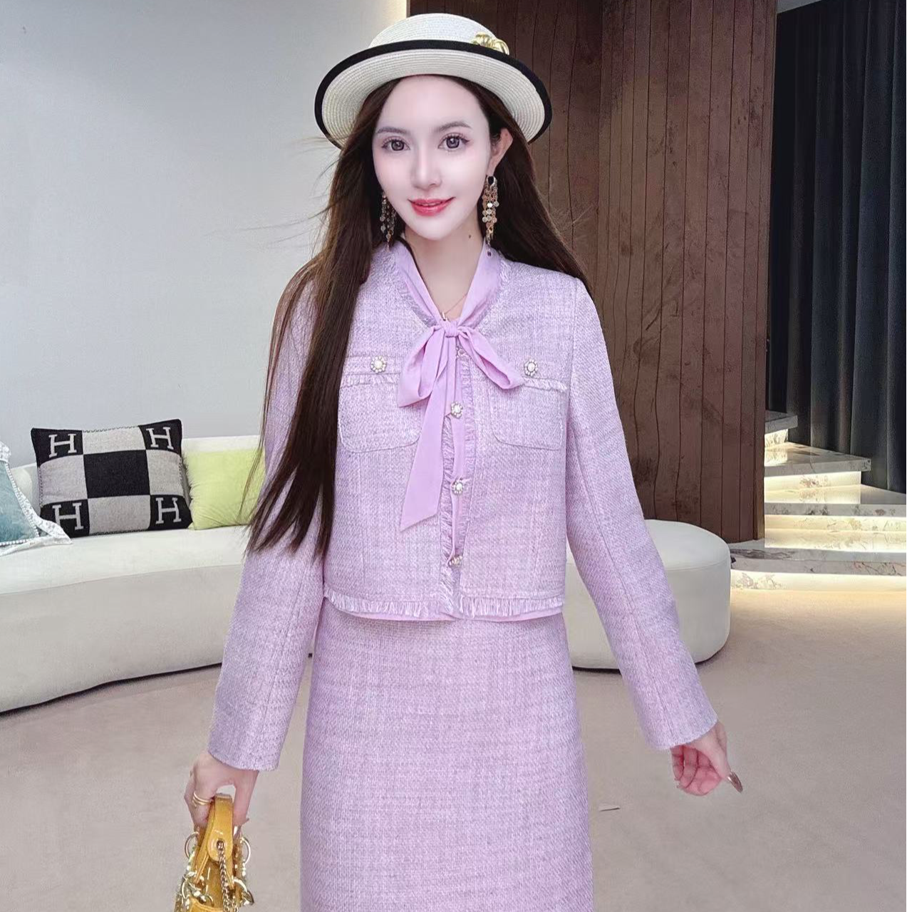 【MIA.G】【紫荆恋人】撕毛流苏小香风外套  QQ577