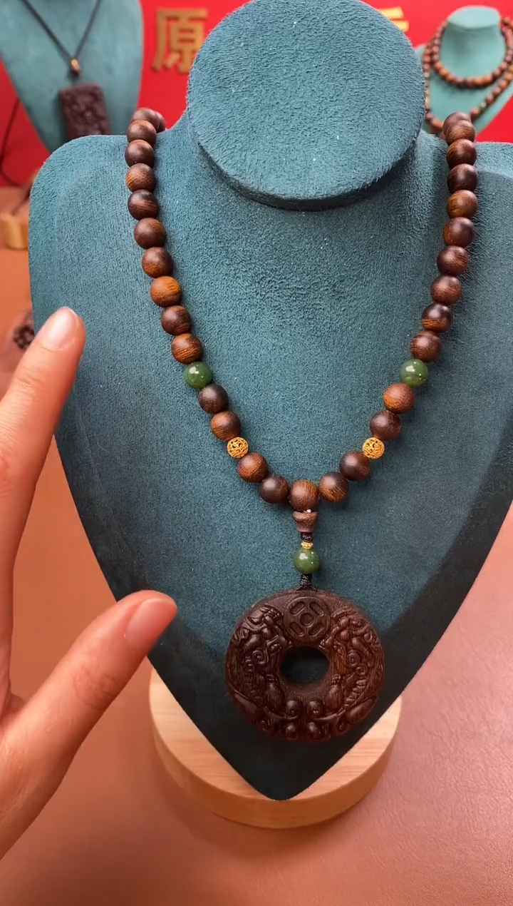 【闪购商品】沉香手串P沉水紫棋08三圈+白棋沉香木雕貔貅环