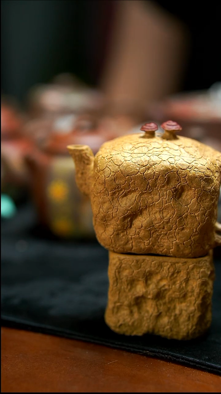 茶壶紫砂黄金段灵芝小方壶+杯