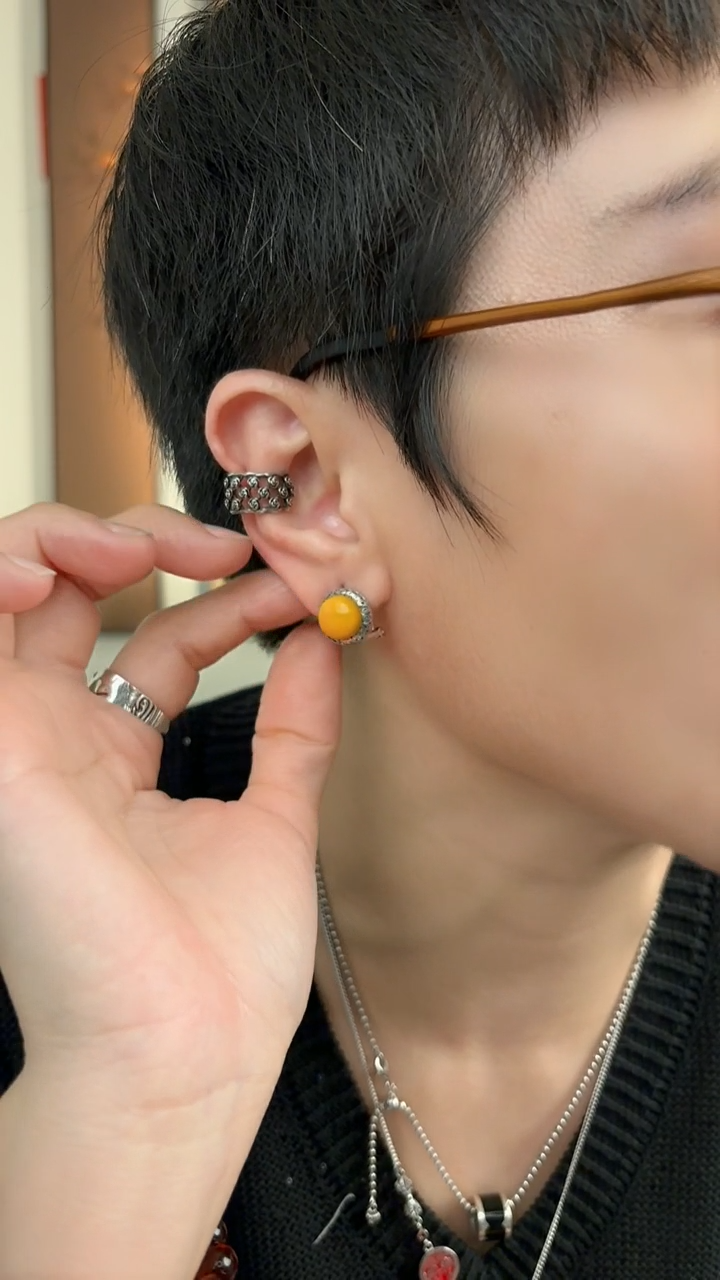 无925银纯银耳饰黄珠61