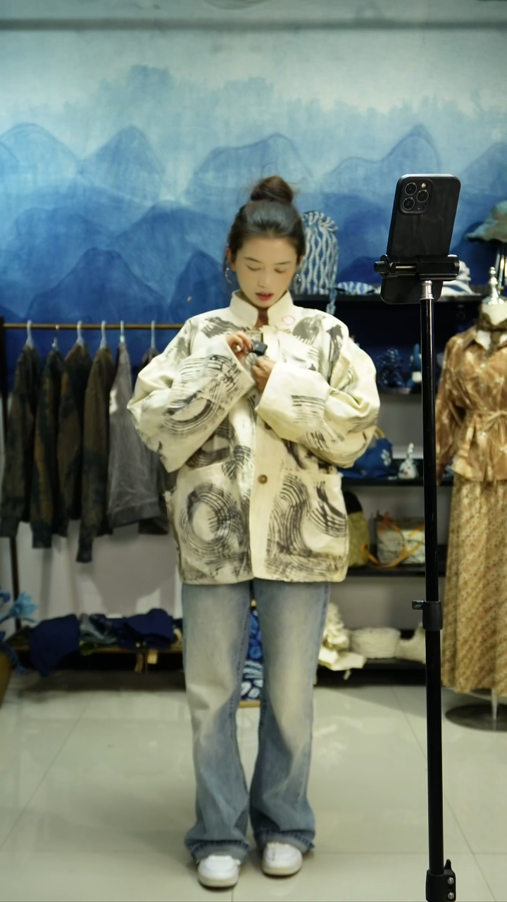 织绣柿子染年轮纯棉老土布外套
