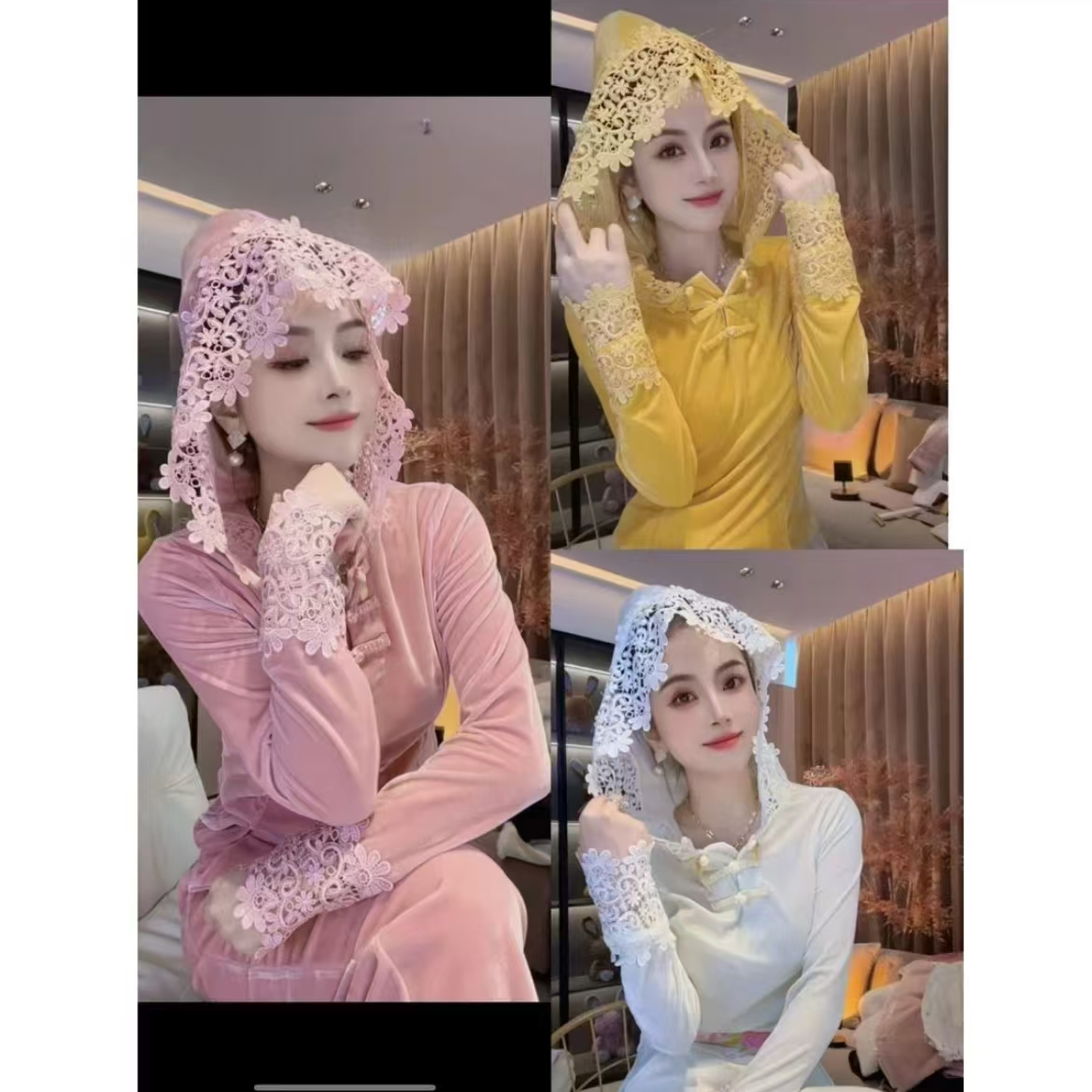 （2959）新中式高定蕾丝拼接上衣