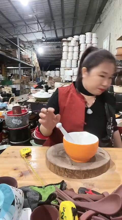陶瑕疵橙色擂钵一套