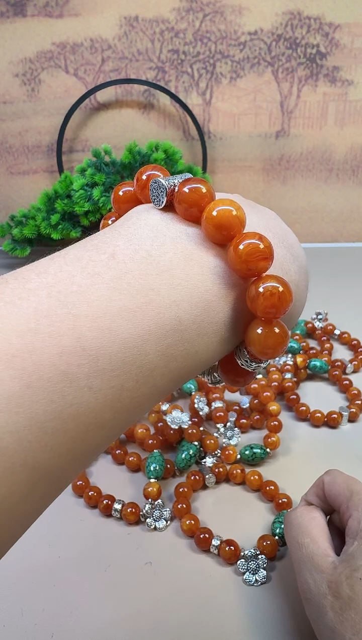 蜜蜡颈饰银S925镶嵌A063 