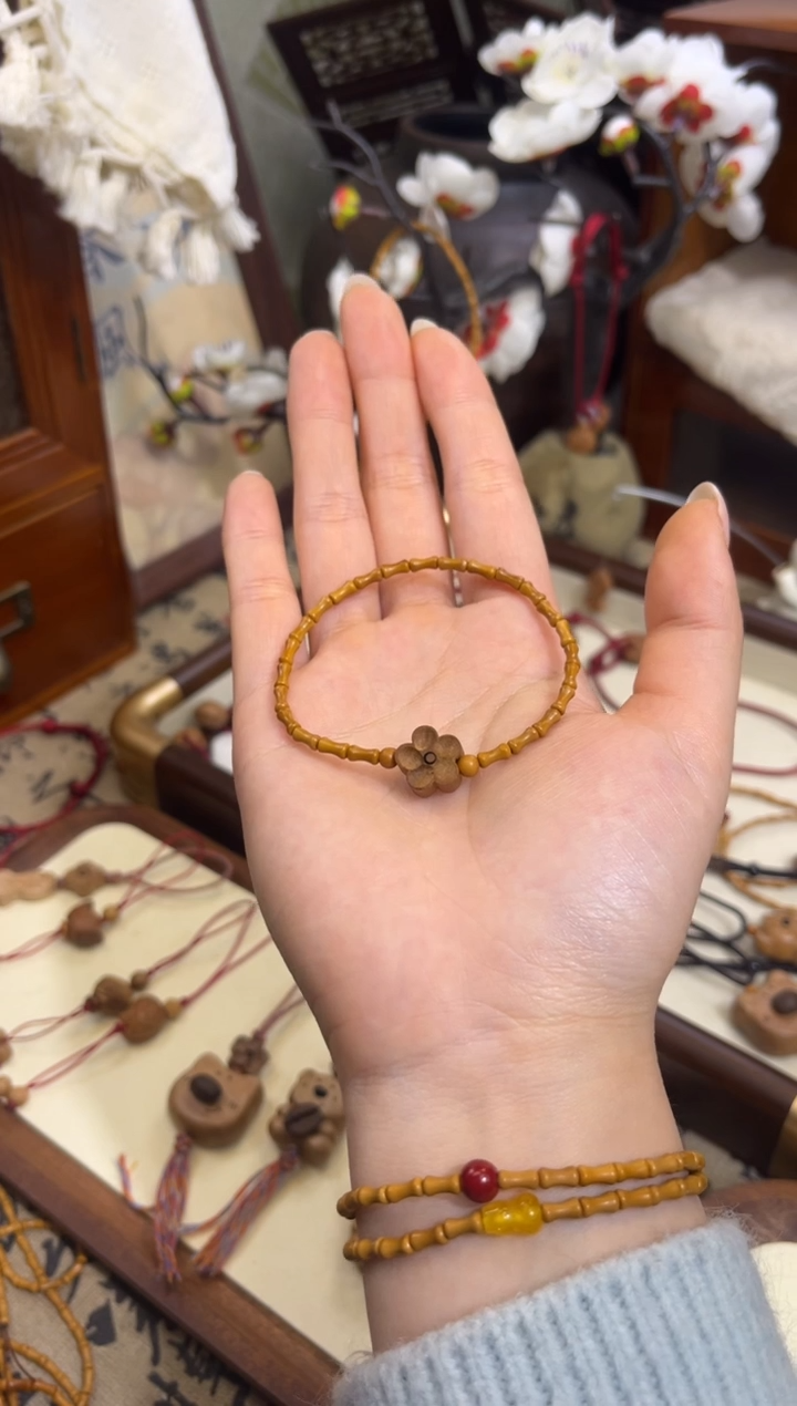 手串桃核【桃缘行】竹节「小花」桃木桃核辟、挡、驱、护 备注手围