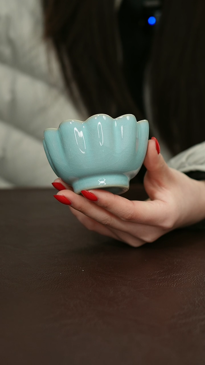 摆件瓷原矿原釉汝宋汝瓷 莲花杯