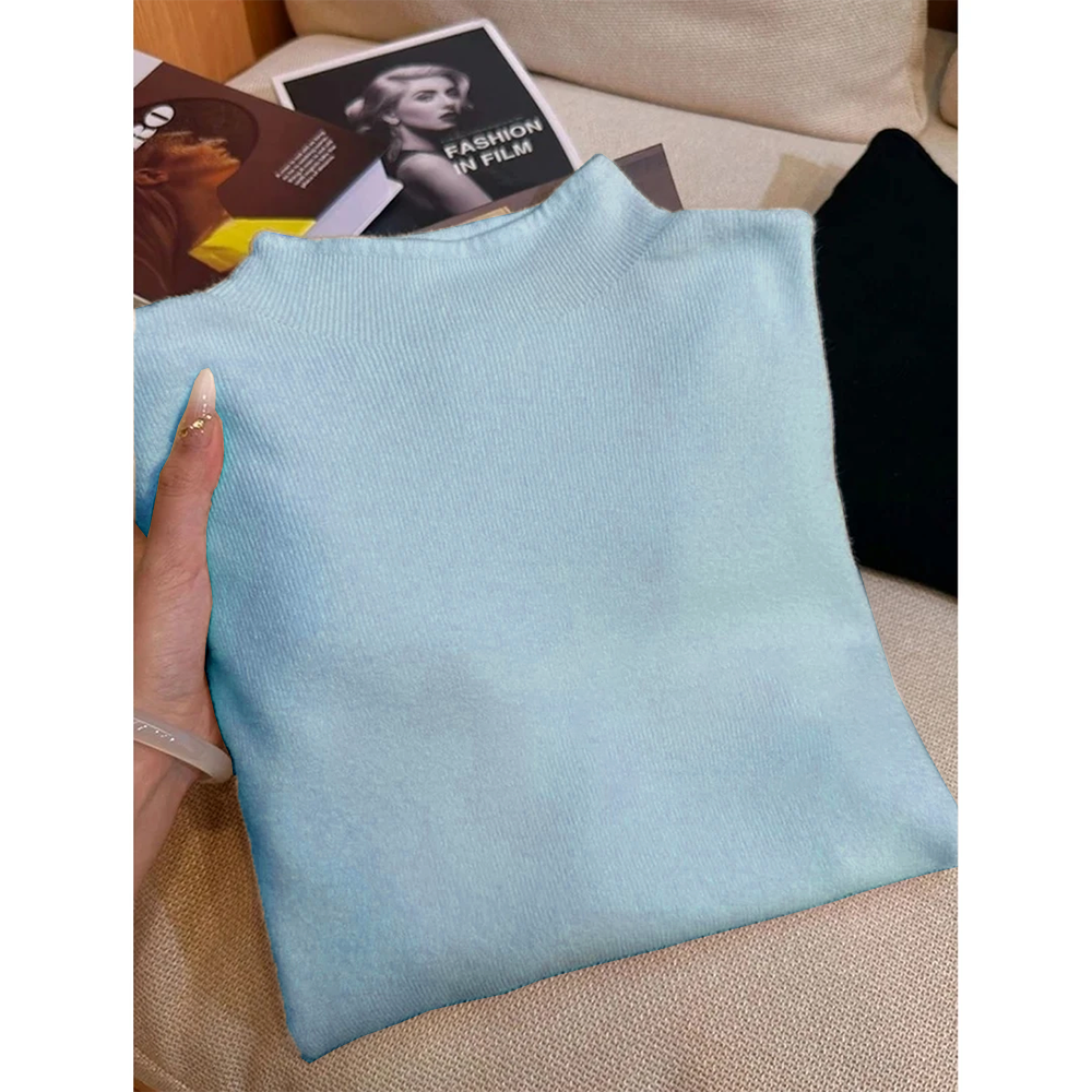 半高领黑色打底衫女内搭秋冬加厚内搭毛衣女洋气修身百搭针织衫女