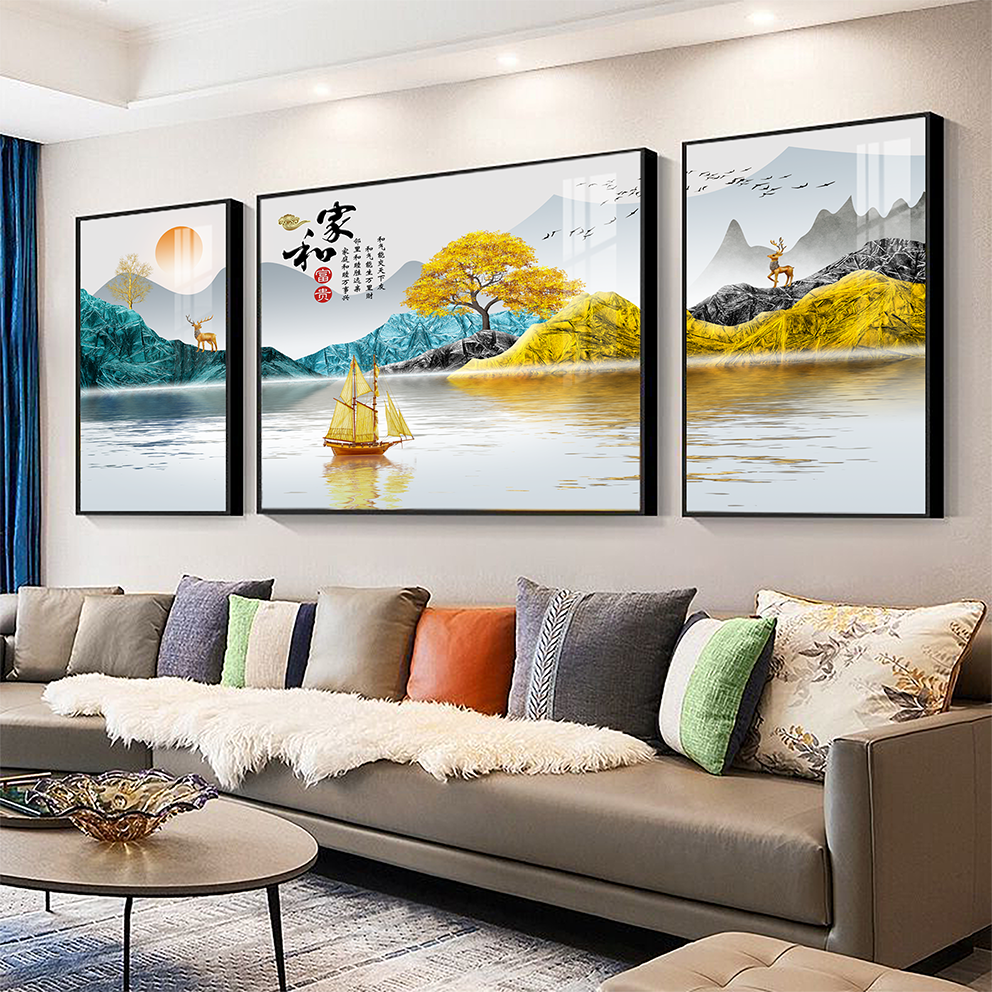 简约轻奢客厅装饰画高档大气沙发背景墙三联画壁画