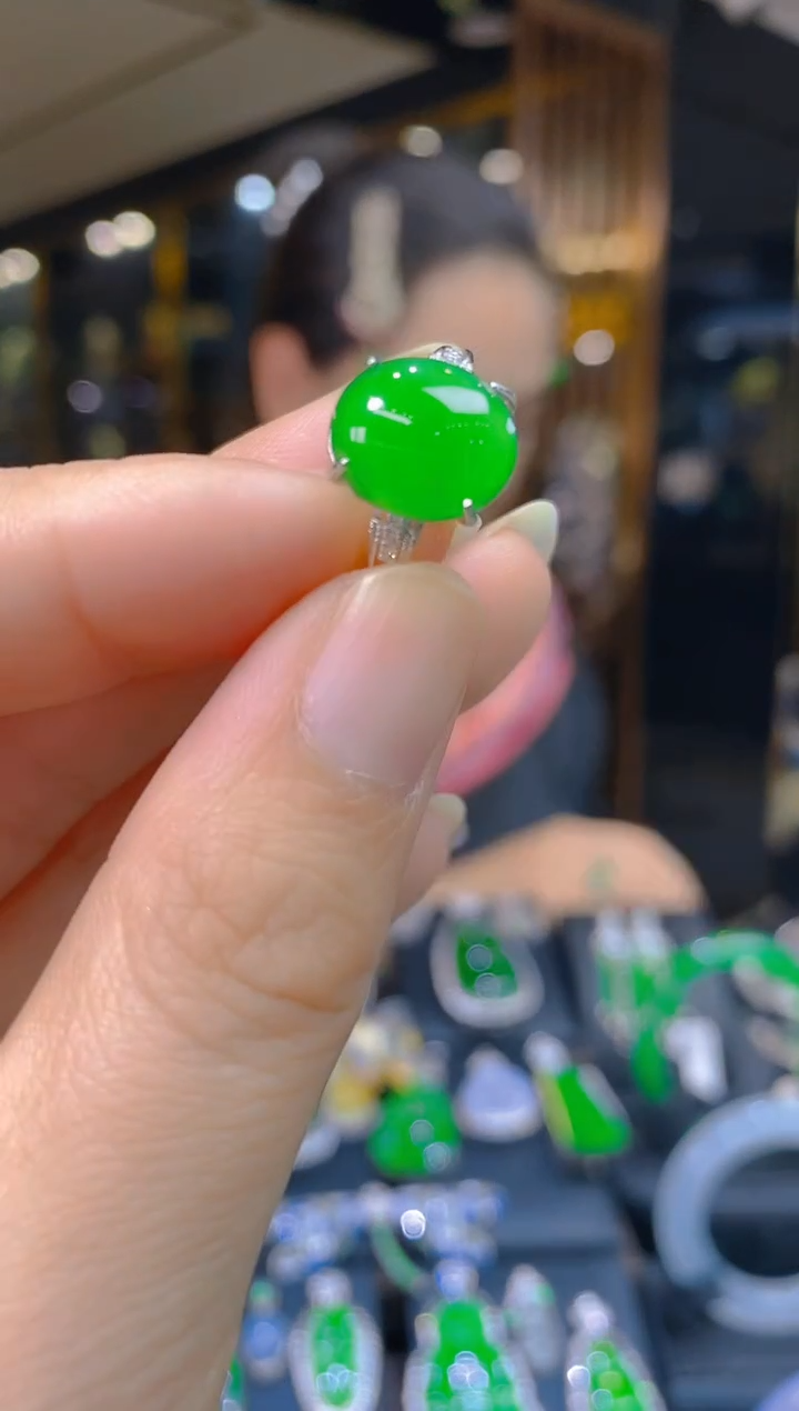 银S925镶嵌戒指翡翠026(多样性发货发其一)