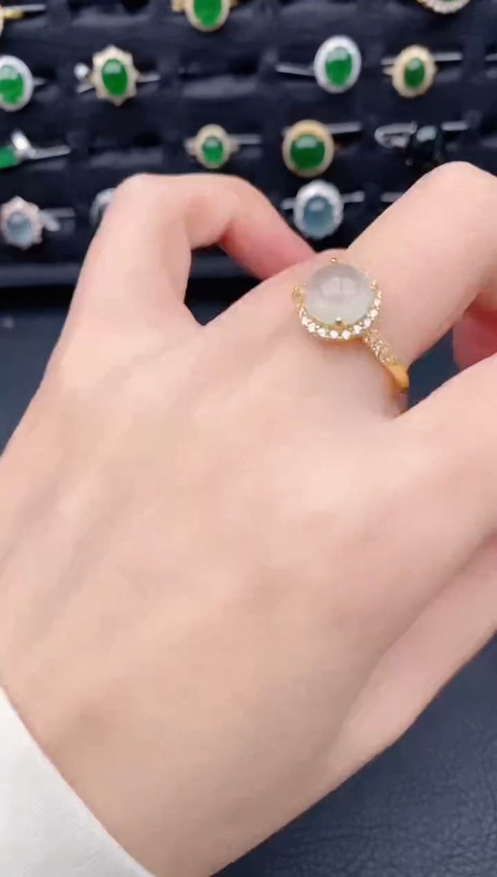 银S925镶嵌戒指翡翠天然a货翡翠454