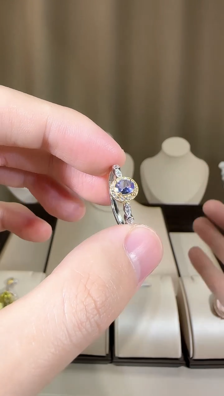 【闪购商品】坦桑石戒指银S925镶嵌3*5mm简约
