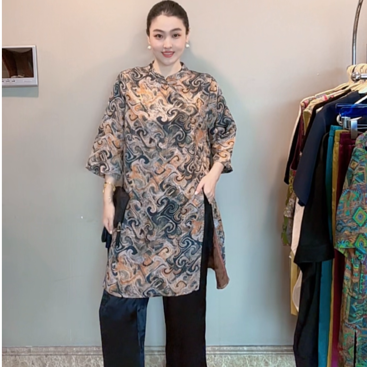 3229｛华风云影｝新中式高端定制暗纹提花清爽舒适国风中长款上衣
