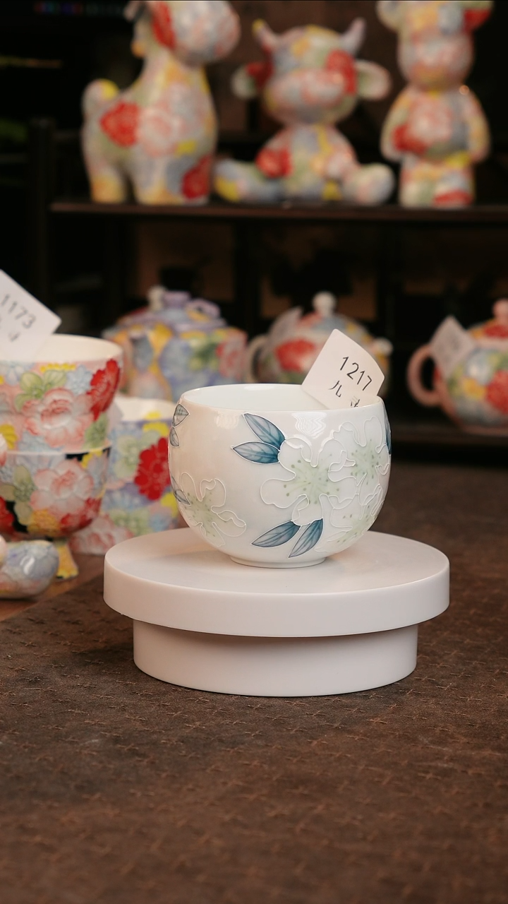 九寻景德镇手工手绘珐华彩茶杯1217