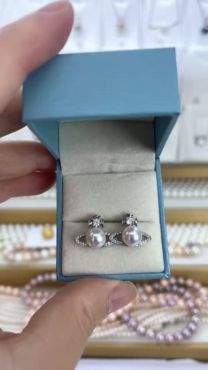 【闪购商品】淡水珍珠耳饰未镶嵌09天然极光珍珠奥白光星球款耳钉