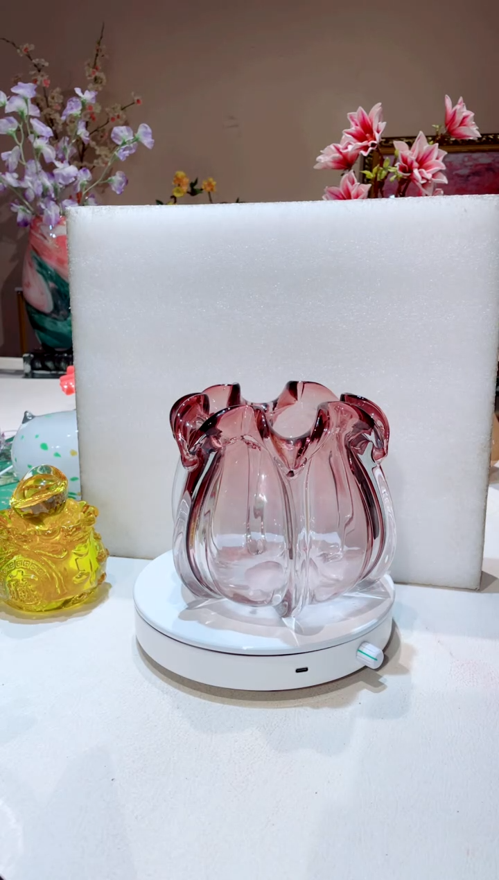 【闪购商品】琉璃手工艺品   紫色透明钱袋花瓶微瑕
