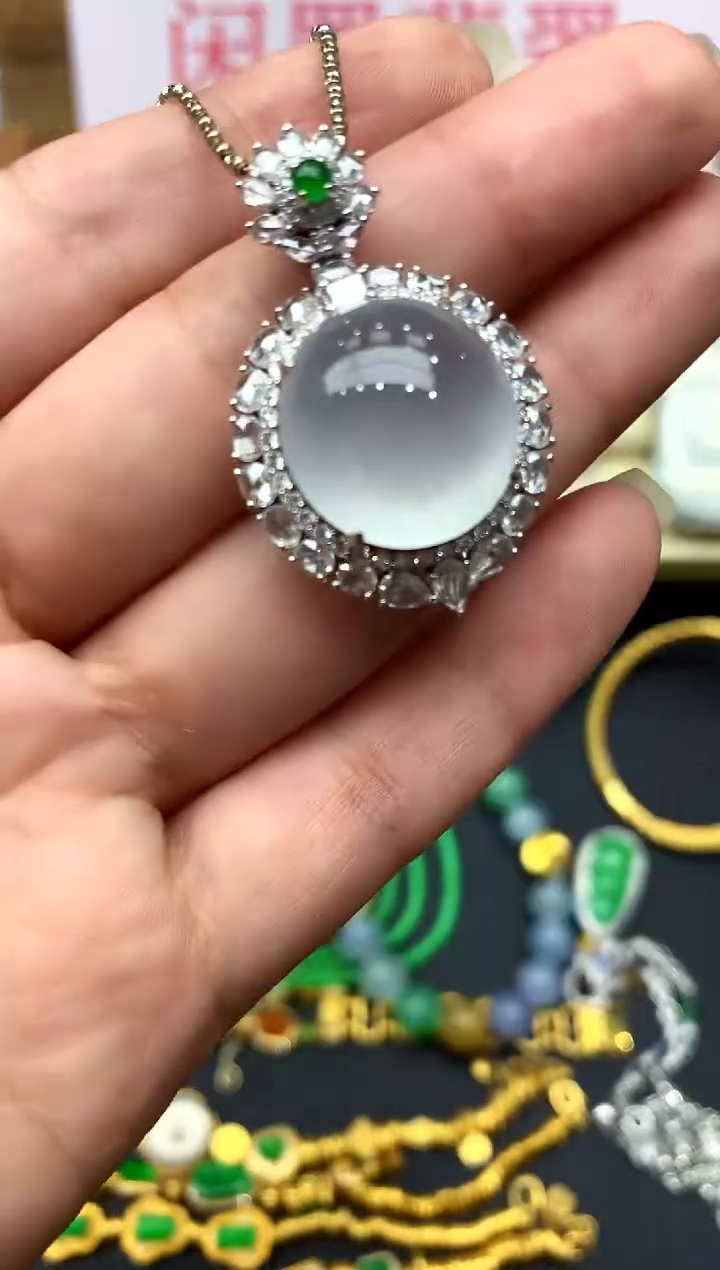 吊坠(不含链)18K金镶嵌翡翠369-中国好珍宝