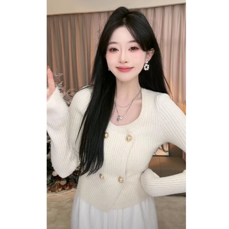 【大潘优品】小千金2.0针织衫D3ZZS9195A 莫奈花园风小香风短款修身