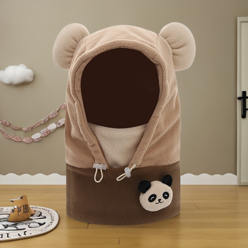 儿童帽熊猫套头帽防风骑车戴保暖帽滑雪户外冬季帽子毛绒冬天秋冬