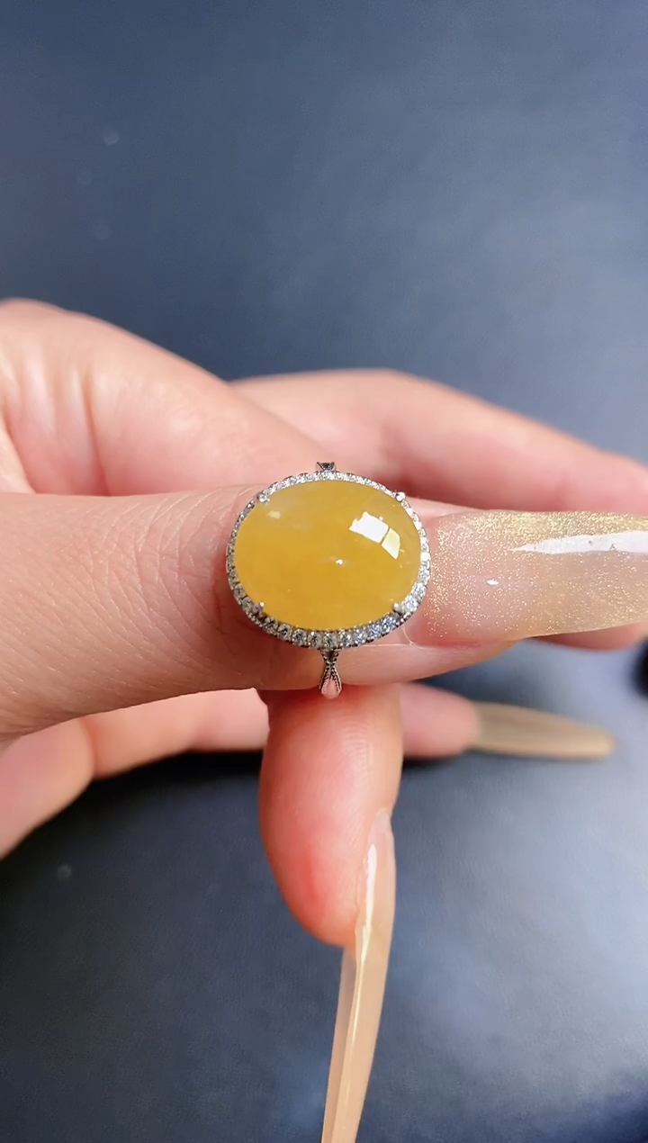 银S925镶嵌戒指翡翠小*子天然