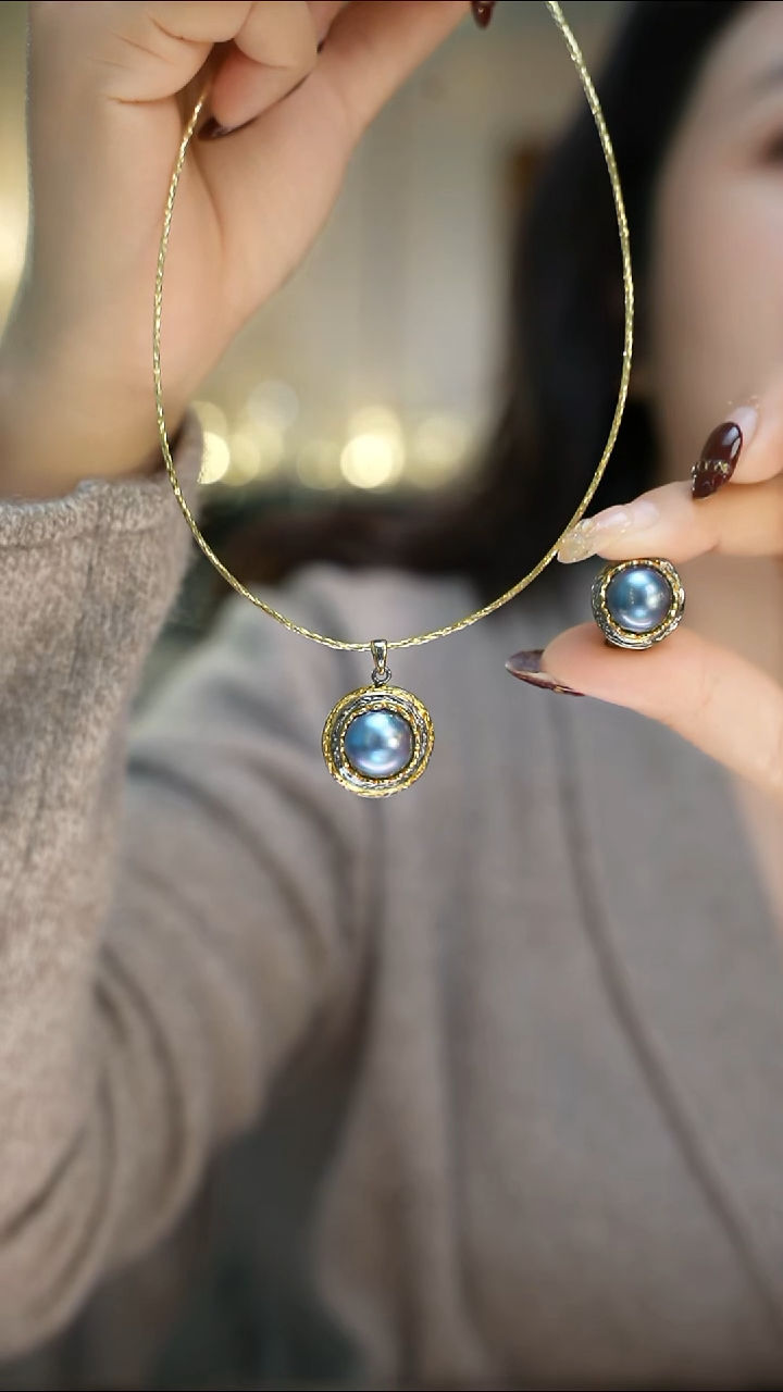 铜合金无顺*蓝珠珠项链加耳环加项链