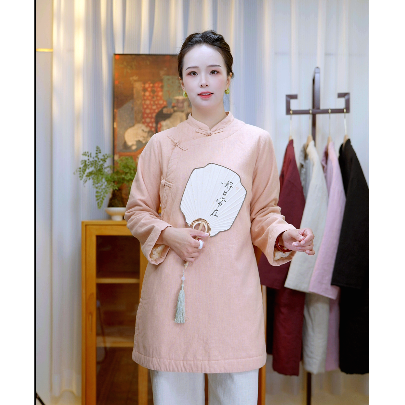 如素慢衣加绒冬款中长款斜襟立领盘扣中式服装36580