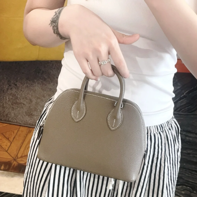 99新 Hermes/爱马仕 小花Jerry 5256969 保龄球 Mini 大象灰 W刻