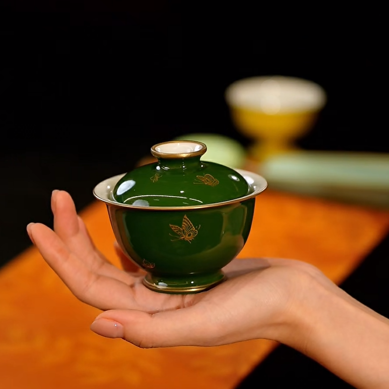 【非遗甄选】石绿-华隐堂-牡丹盖碗-140ml（华隐S1143）