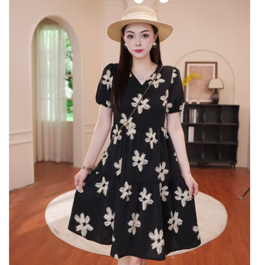 【有口袋】2025年夏季新款显瘦碎花气质宽松中长连衣裙