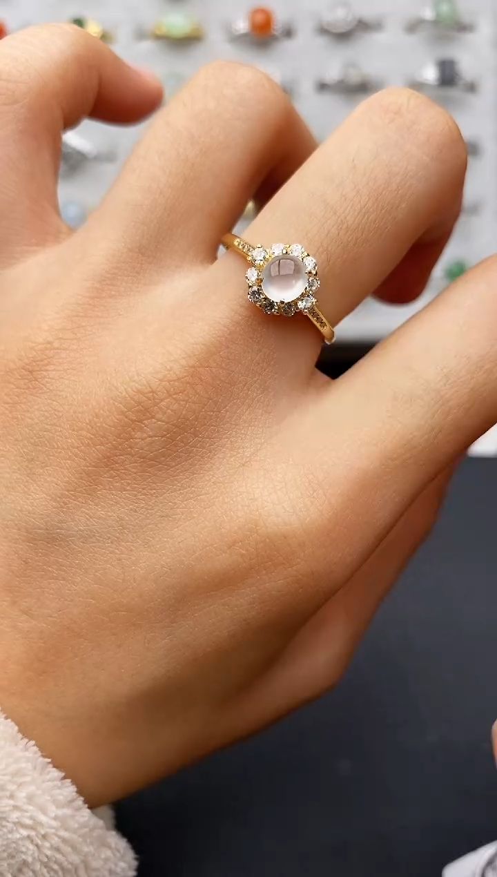 【闪购商品】翡翠戒指银S925镶嵌缅甸翡翠