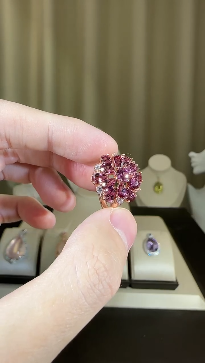 【闪购商品】石榴石戒指银S925镶嵌设计款