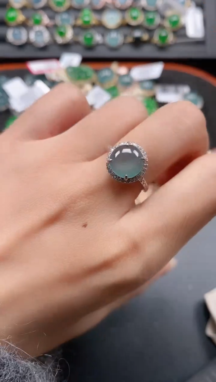 银S925镶嵌戒指翡翠1