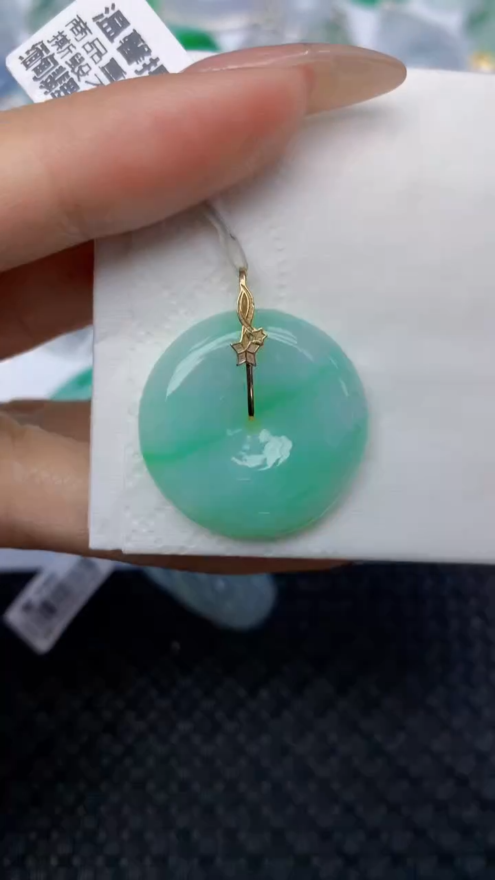 颈饰18K金镶嵌翡翠天然缅甸翡翠a货百元以上9元证书费自理