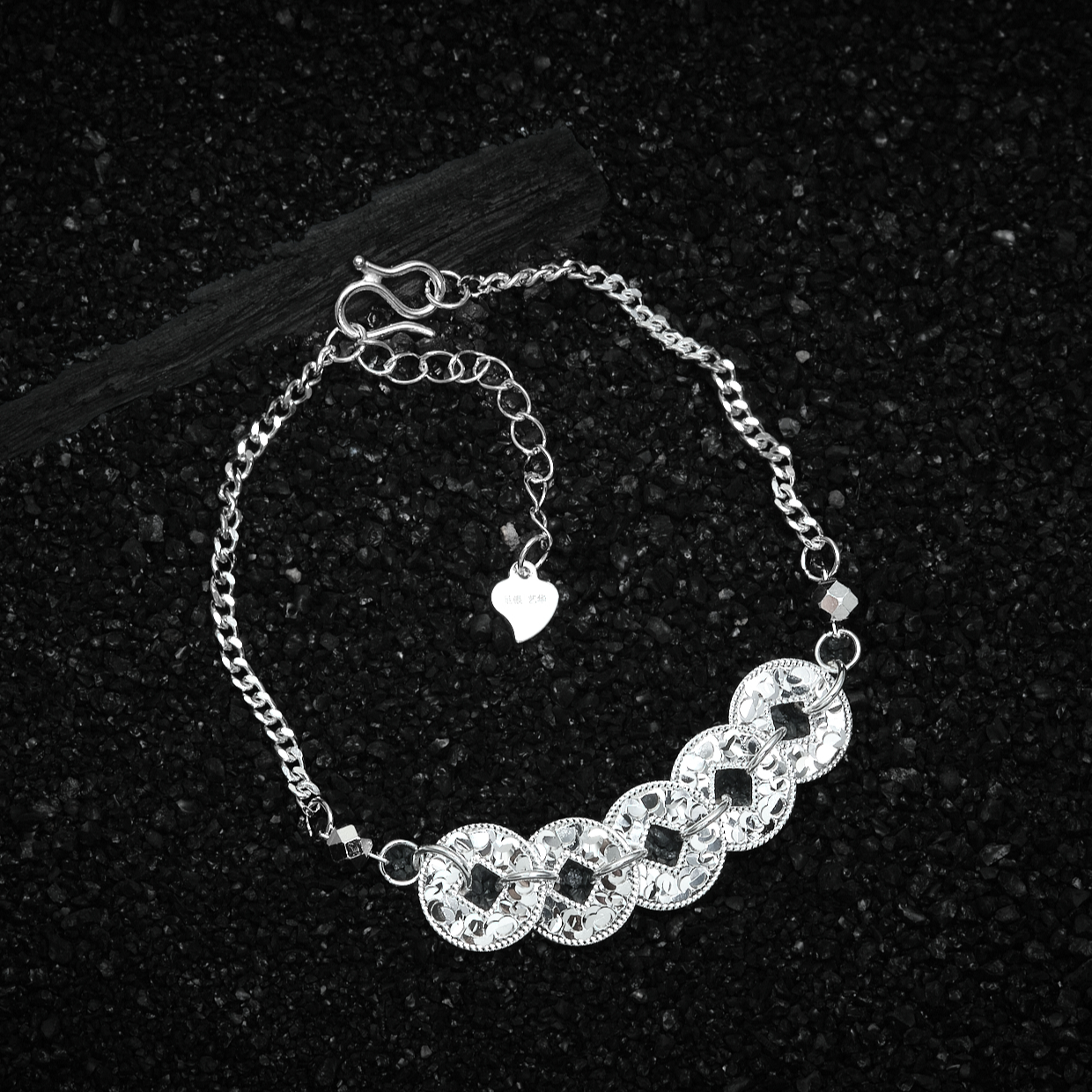 足银手链 足银990新款五帝钱手链 经典时尚 手围可调 (SL9783)