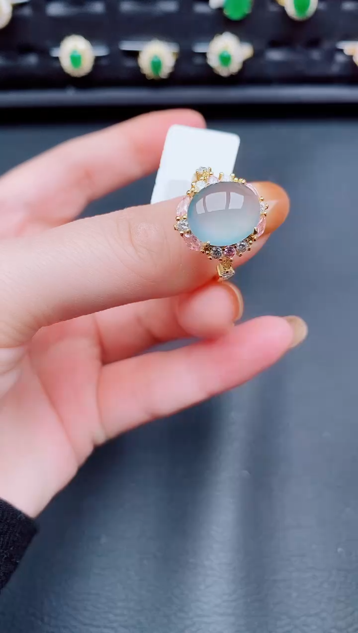 【闪购商品】翡翠戒指银S925镶嵌天然a货翡翠197