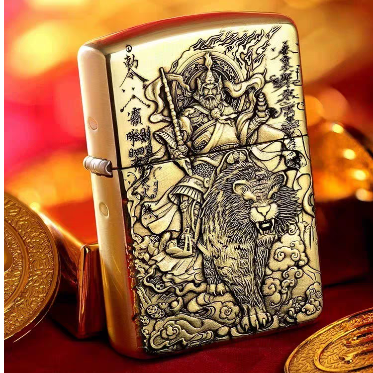 zippo打火机铜盔甲五路财神赵公明246DY9912DK